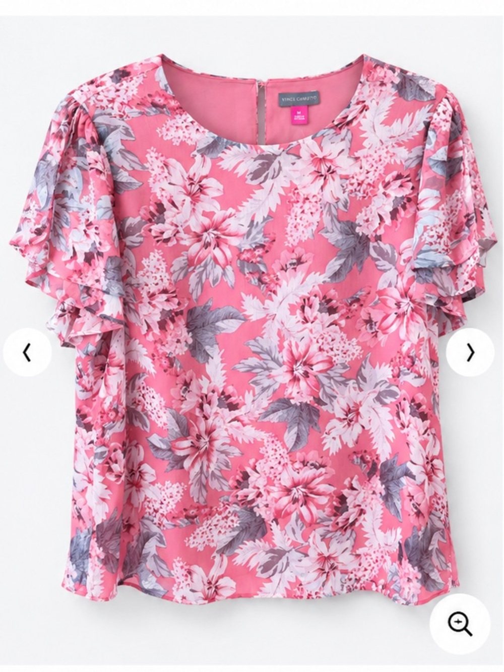Vince Camuto Pink Floral Flutter Sleeve Top